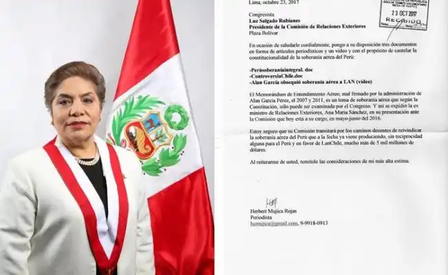 Fujimorista Salgado NO hizo nada por soberanía aérea del Perú carta